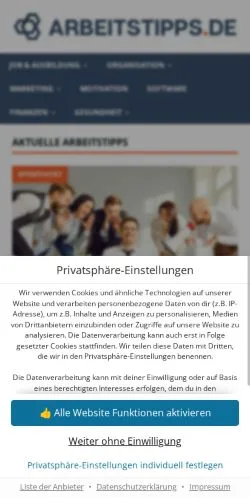 Anteprima del sito Arbeitstipps, media di Germania per articoli sponsorizzati