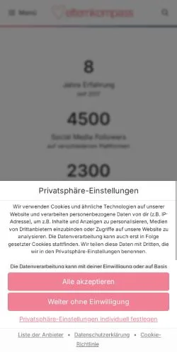 Pré-visualização do site Elternkompass, meio de Alemanha para artigos patrocinados