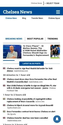 Anteprima del sito ChelseaNews, media di Regno Unito per articoli sponsorizzati