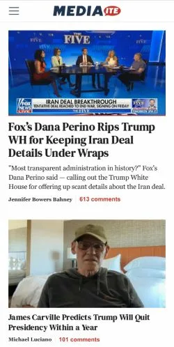 スポンサード記事向けのアメリカ合衆国メディア、Mediaiteのサイトプレビュー