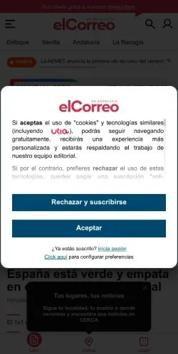 Anteprima del sito El Correo De Andalucía, media di Spagna per articoli sponsorizzati