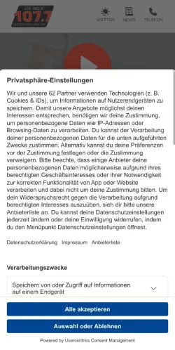 Podgląd witryny Die Neue 107.7, medium z kraju Niemcy do artykułów sponsorowanych