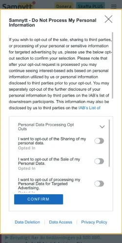 スポンサード記事向けのスウェーデンメディア、Samnyttのサイトプレビュー