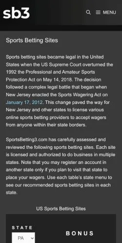 Anteprima del sito SportsBetting3, media di Stati Uniti per articoli sponsorizzati
