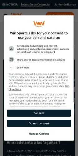 Anteprima del sito Win Sports, media di Colombia per articoli sponsorizzati