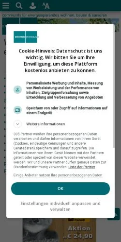Anteprima del sito Energiesparhaus Community, media di Austria per articoli sponsorizzati