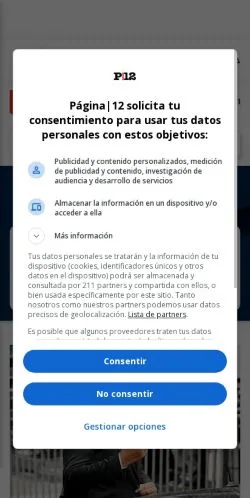 Anteprima del sito Página 12, media di Argentina per articoli sponsorizzati
