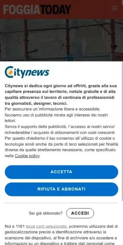 Podgląd witryny FoggiaToday, medium z kraju Włochy do artykułów sponsorowanych
