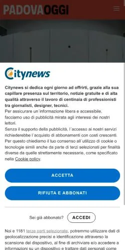 Anteprima del sito PadovaOggi, media di Italia per articoli sponsorizzati