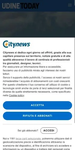 スポンサード記事向けのイタリアメディア、UdineTodayのサイトプレビュー