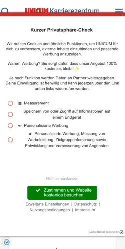 Podgląd witryny Unicum Karriere, medium z kraju Niemcy do artykułów sponsorowanych
