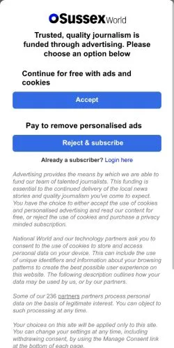 Anteprima del sito SussexWorld, media di Regno Unito per articoli sponsorizzati