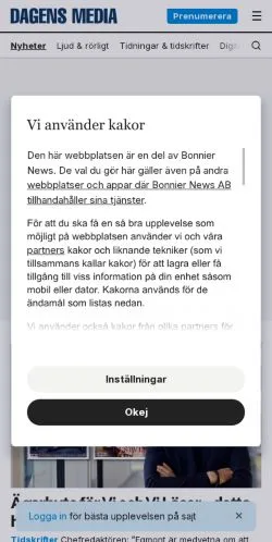 Anteprima del sito Dagens Media, media di Svezia per articoli sponsorizzati