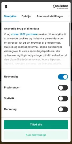 Forhåndsvisning af Berlingske, medie fra Danmark til sponsorerede artikler