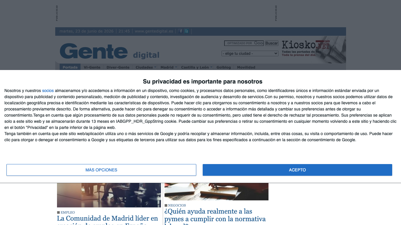 Anteprima del sito Gente Digital, media di Spagna per articoli sponsorizzati