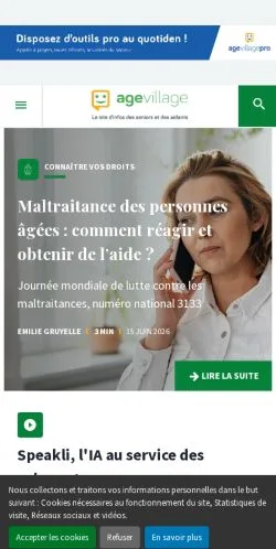 Anteprima del sito Agevillage, media di Francia per articoli sponsorizzati