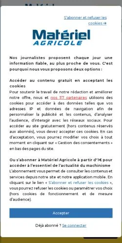 Anteprima del sito Matériel Agricole, media di Francia per articoli sponsorizzati