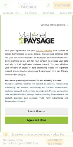 Anteprima del sito Matériel Et Paysage, media di Francia per articoli sponsorizzati
