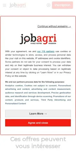 Podgląd witryny Jobagri, medium z kraju Francja do artykułów sponsorowanych
