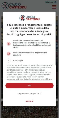 Podgląd witryny Calcio Casteddu, medium z kraju Włochy do artykułów sponsorowanych