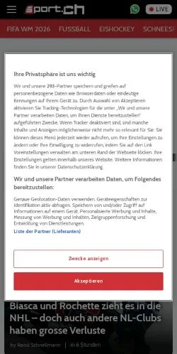 Anteprima del sito Live Sport Und News, media di Svizzera per articoli sponsorizzati
