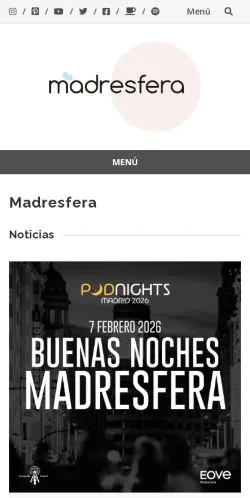 Förhandsvisning av webbplatsen Madresfera, medium i Spanien för sponsrade artiklar