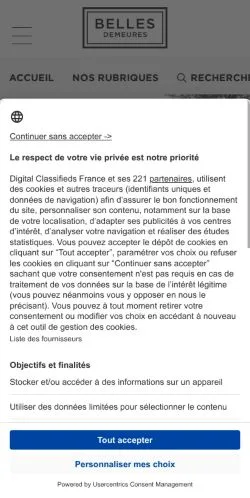 Anteprima del sito Belles Demeures, media di Francia per articoli sponsorizzati