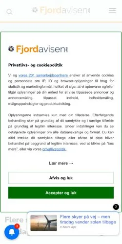 Anteprima del sito Fjordavisen, media di Danimarca per articoli sponsorizzati