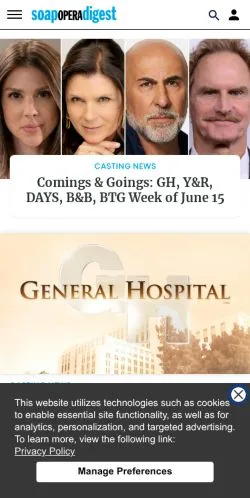 Preview of the Soap Opera Digest website, a media outlet in United States for sponsored articles