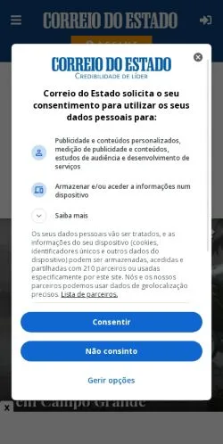 Podgląd witryny Correio do Estado, medium z kraju Brazylia do artykułów sponsorowanych