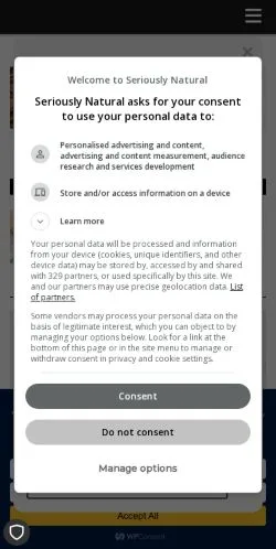 Anteprima del sito Seriously Natural, media di Stati Uniti per articoli sponsorizzati