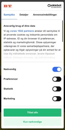 Forhåndsvisning af B.T., medie fra Danmark til sponsorerede artikler