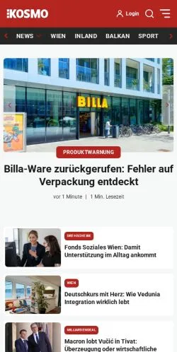 Forhåndsvisning av nettstedet KOSMO, medium fra Østerrike for sponsede artikler