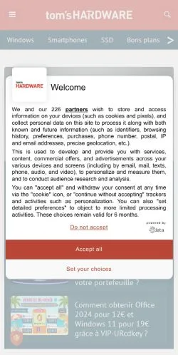Anteprima del sito Tom's Hardware, media di Francia per articoli sponsorizzati