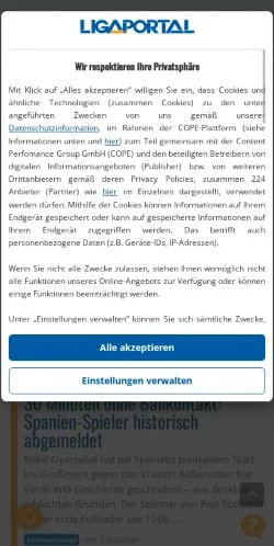 Podgląd witryny Ligaportal, medium z kraju Austria do artykułów sponsorowanych