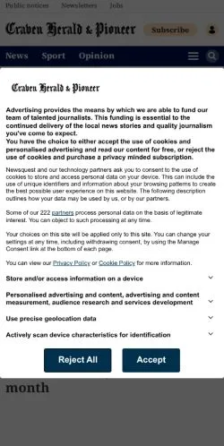 Anteprima del sito Craven Herald, media di Regno Unito per articoli sponsorizzati