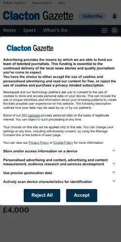 Anteprima del sito Clacton & Frinton Gazette, media di Regno Unito per articoli sponsorizzati