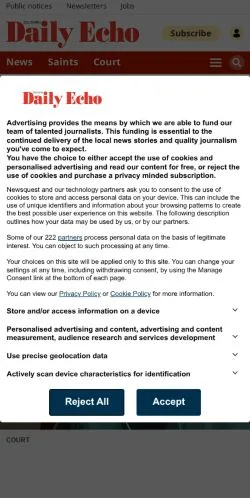 スポンサード記事向けのイギリスメディア、Southern Daily Echoのサイトプレビュー
