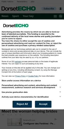 スポンサード記事向けのイギリスメディア、Dorset Echoのサイトプレビュー
