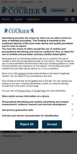 Podgląd witryny East Lothian Courier, medium z kraju Stany Zjednoczone do artykułów sponsorowanych