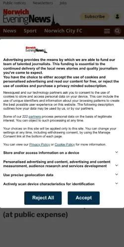 Anteprima del sito Norwich Evening News, media di Regno Unito per articoli sponsorizzati