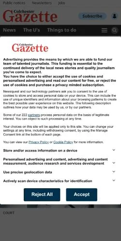 스폰서 기사용 영국 매체 Colchester Gazette 사이트 미리보기