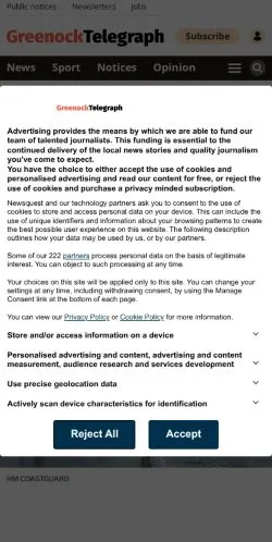 Anteprima del sito Greenock Telegraph, media di Regno Unito per articoli sponsorizzati