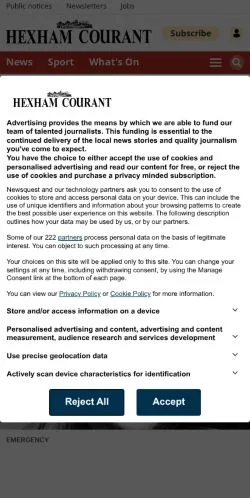 Anteprima del sito Hexham Courant, media di Regno Unito per articoli sponsorizzati