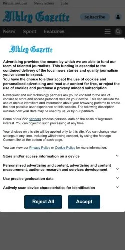 Anteprima del sito Ilkley And Wharfedale Gazette, media di Regno Unito per articoli sponsorizzati