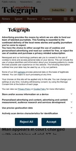 Anteprima del sito Lancashire Telegraph, media di Regno Unito per articoli sponsorizzati