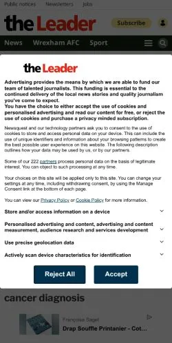 Anteprima del sito LeaderLive, media di Regno Unito per articoli sponsorizzati