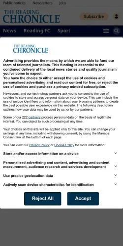 Anteprima del sito Reading Chronicle, media di Regno Unito per articoli sponsorizzati