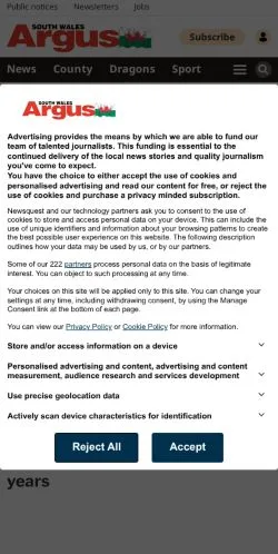 Anteprima del sito South Wales Argus, media di Regno Unito per articoli sponsorizzati
