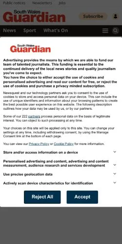 스폰서 기사용 영국 매체 South Wales Guardian 사이트 미리보기